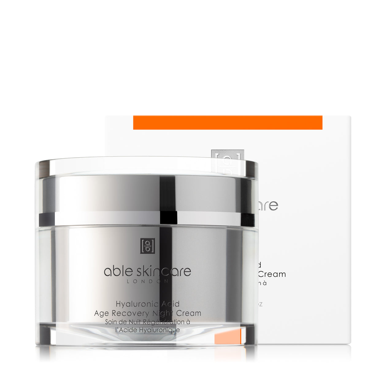 Hyaluronic Acid Age Recovery Night Cream with carton on a white background