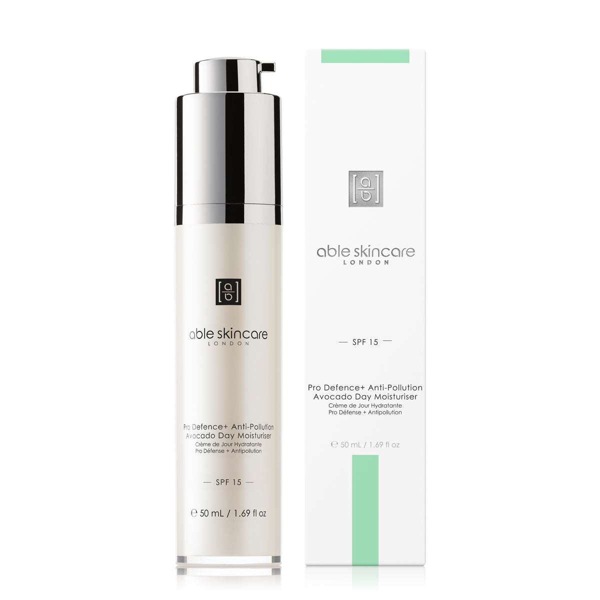 Pro Defence+ Anti-Pollution Avocado Day Moisturiser SPF 15 with carton on a white background