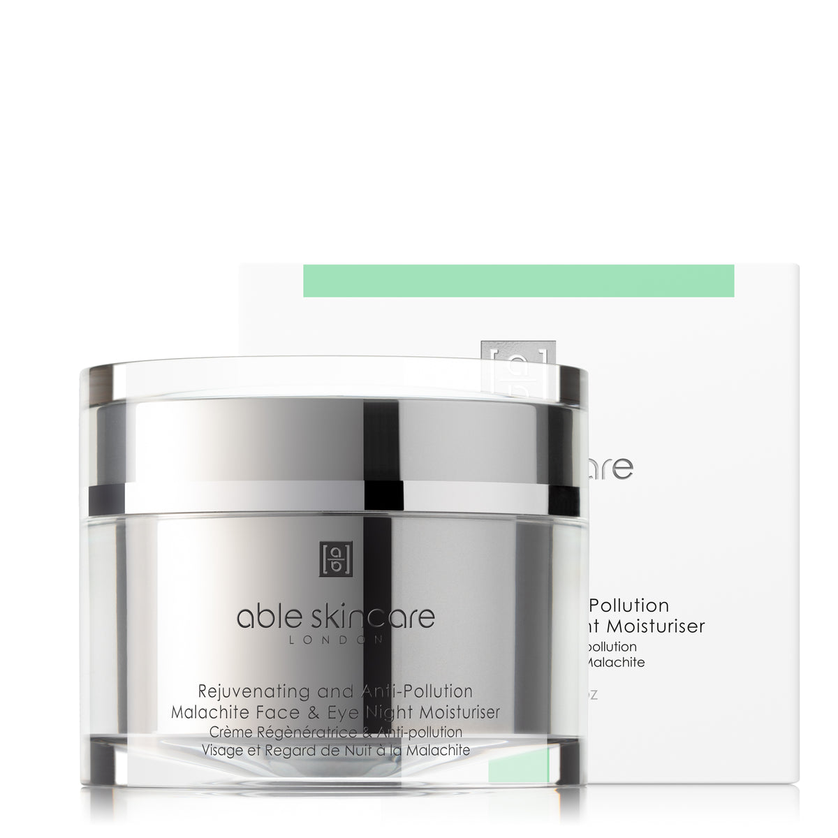 Rejuvenating &amp; Anti-Pollution Malachite Face &amp; Eye Night Moisturiser with carton on a white background