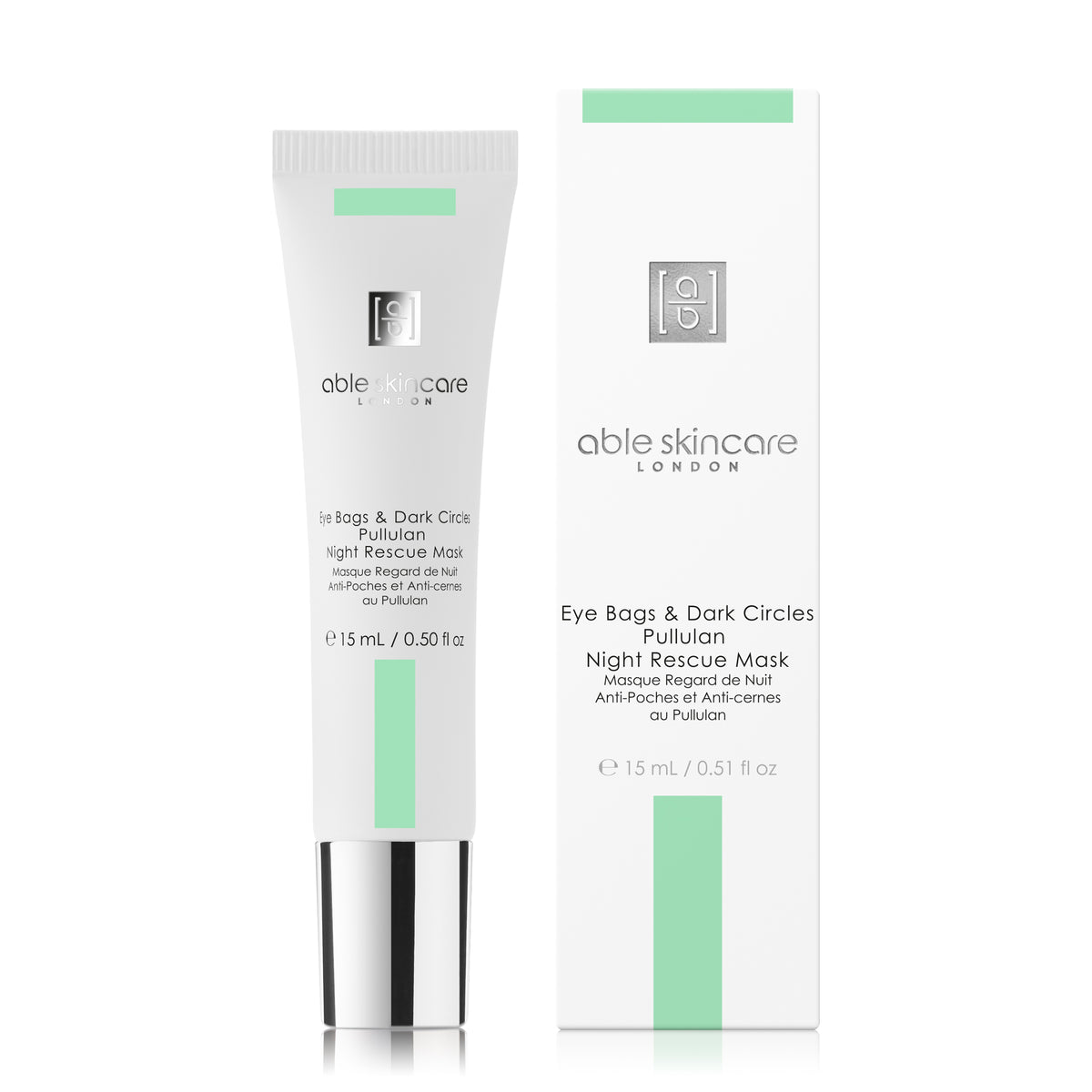 Eye bags &amp; Dark circles Pullulan Night Recovery Mask with carton on a white background