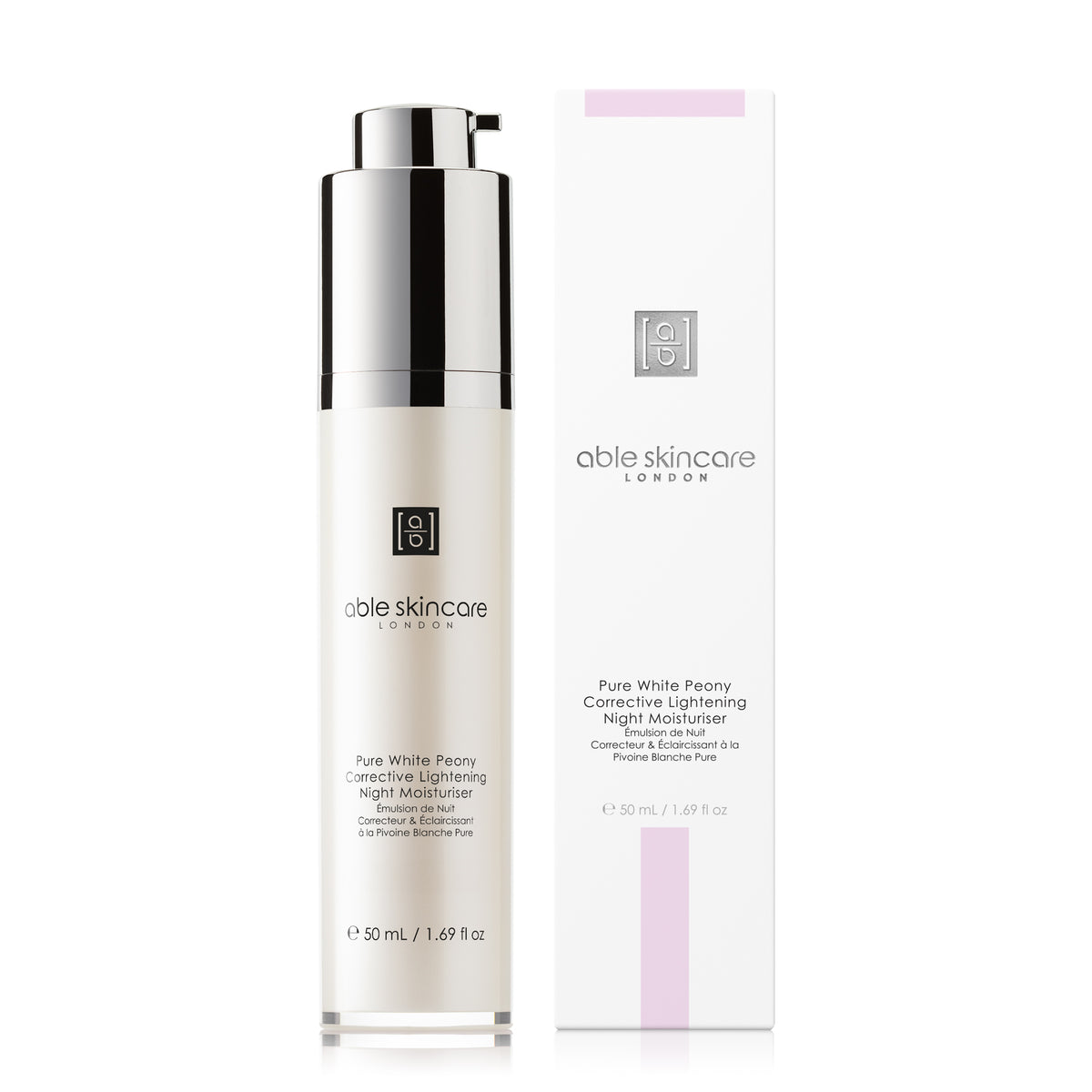 Pure White Peony Corrective Lightening Night Moisturiser with carton on a white background