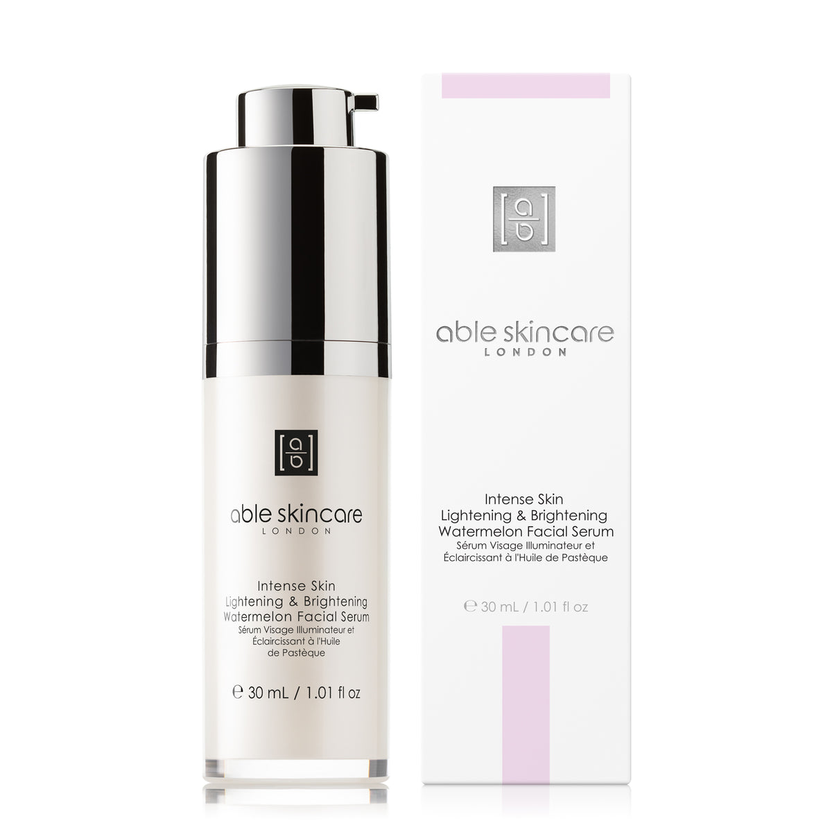 Intense Skin Lightening & Brightening Watermelon Facial Serum with carton on a white background