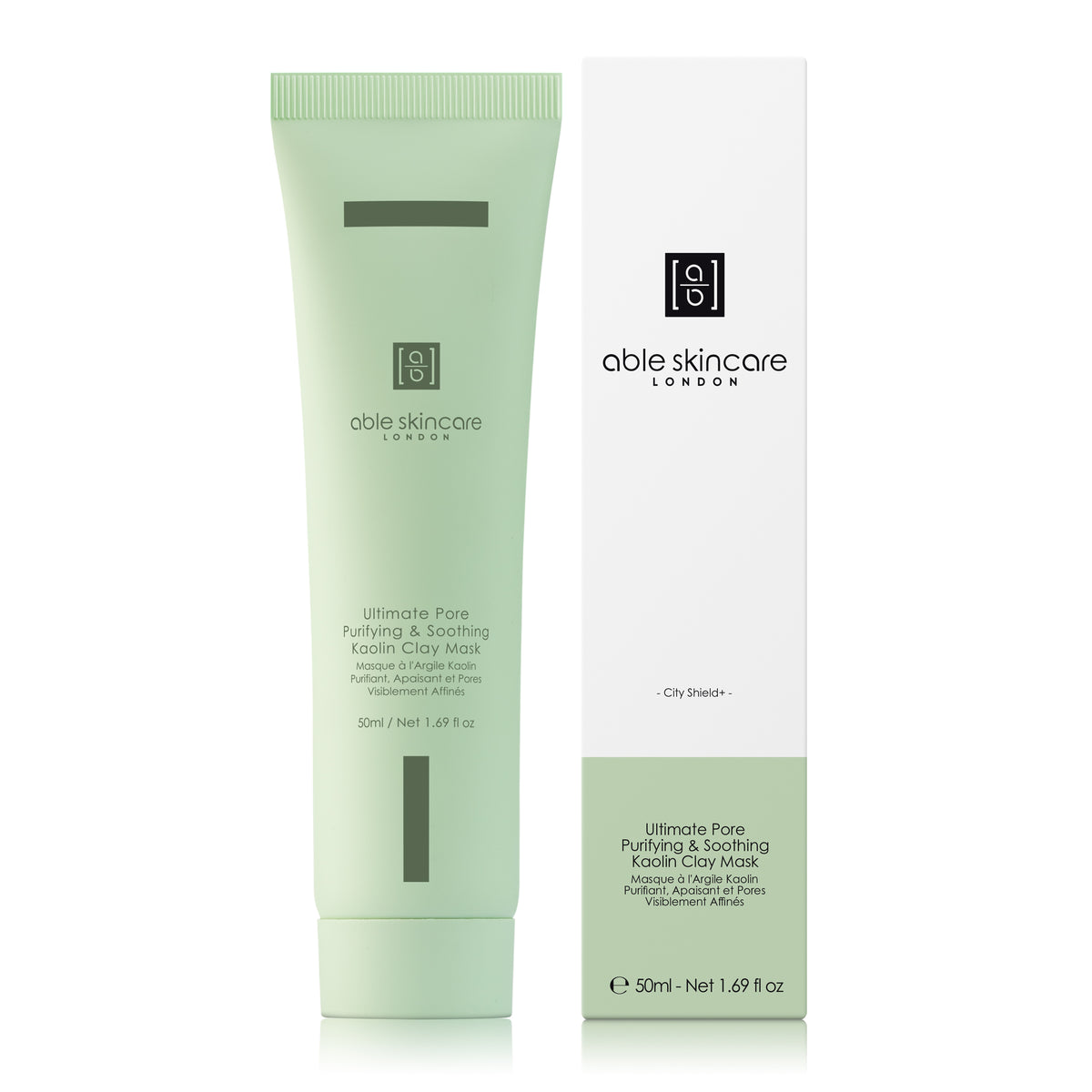 Ultimate Pore Purifying & Soothing Kaolin Clay Mask with carton on a white background